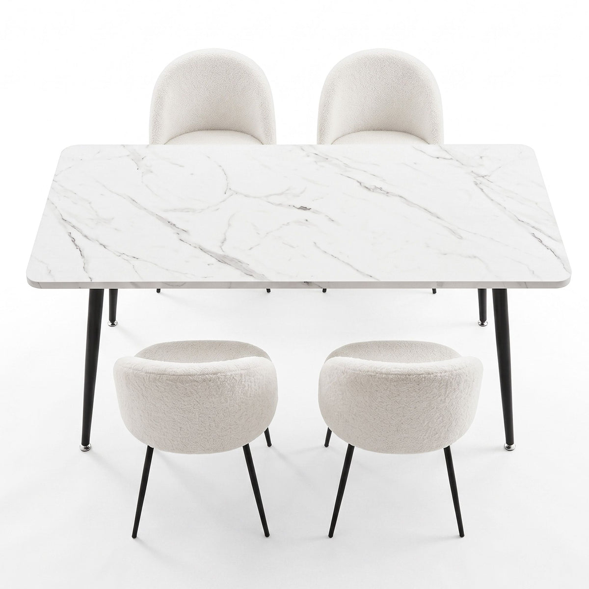 1 Artiss Dining Table and 4 Chairs Set White Marble Style