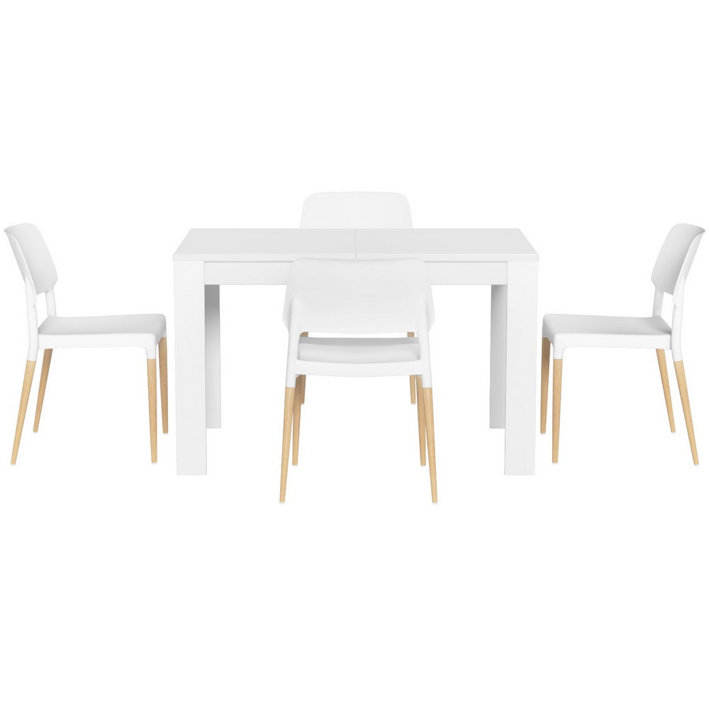 1 Artiss Dining Table and 4 Chairs Set White Wood