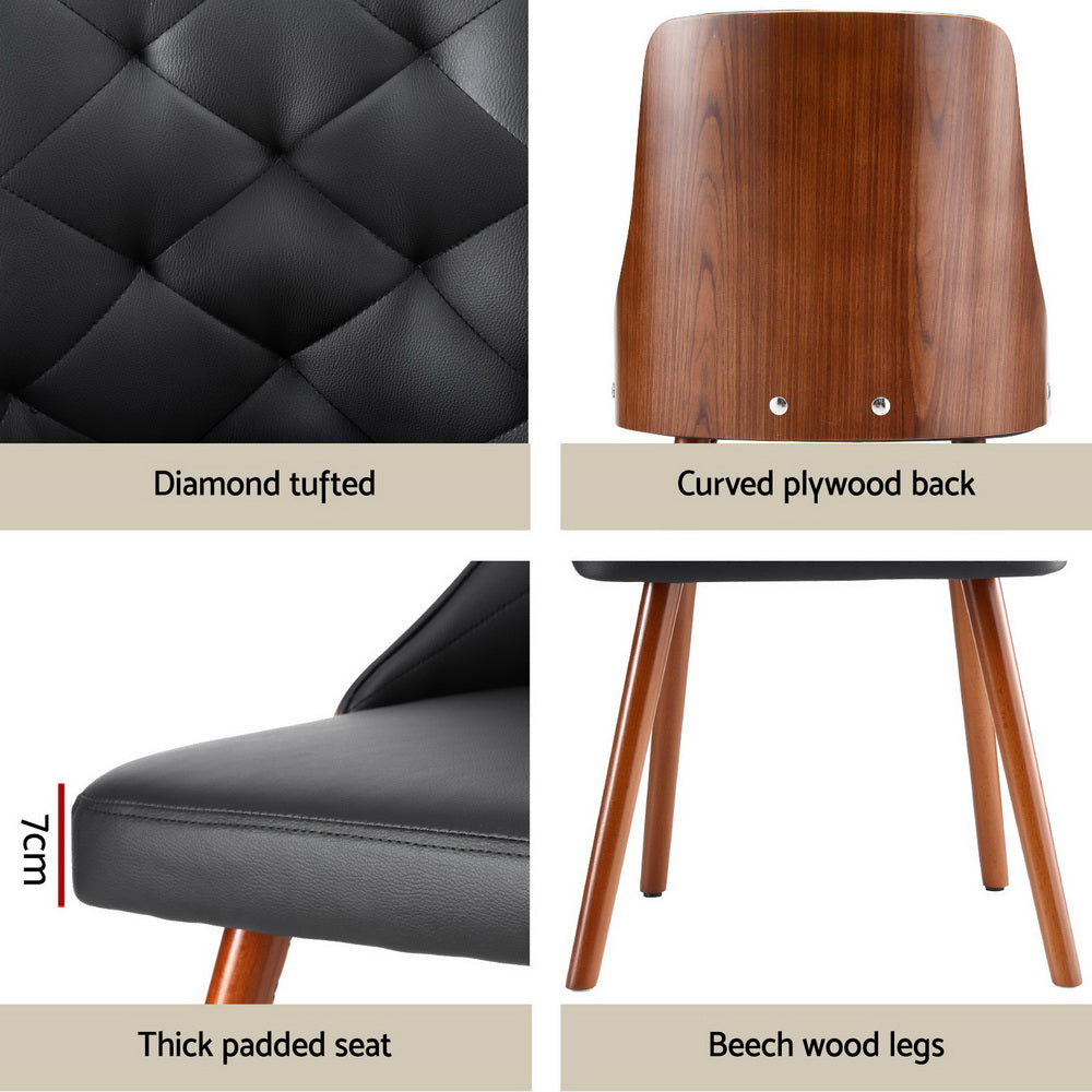 1 Set of 4 Artiss Dining Chairs Black PU