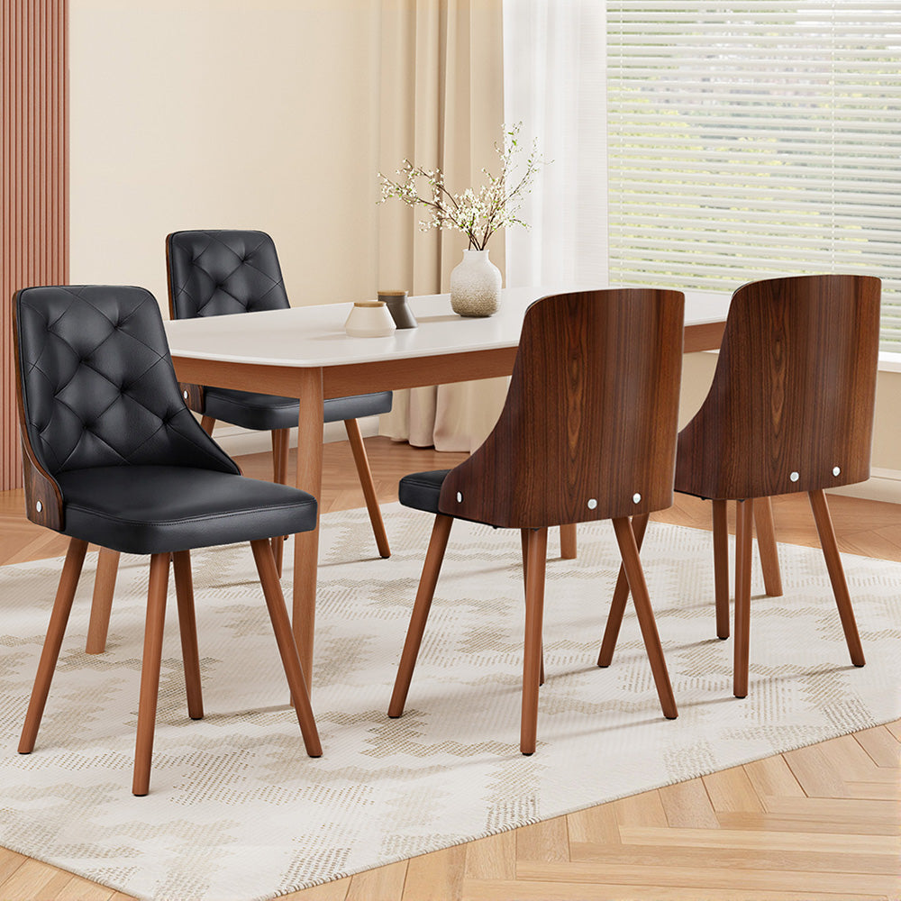 1 Set of 4 Artiss Dining Chairs Black PU