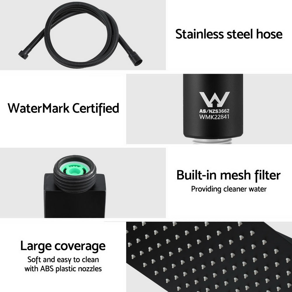 10'' Rain Shower Head Set Handheld Square High Pressure Black