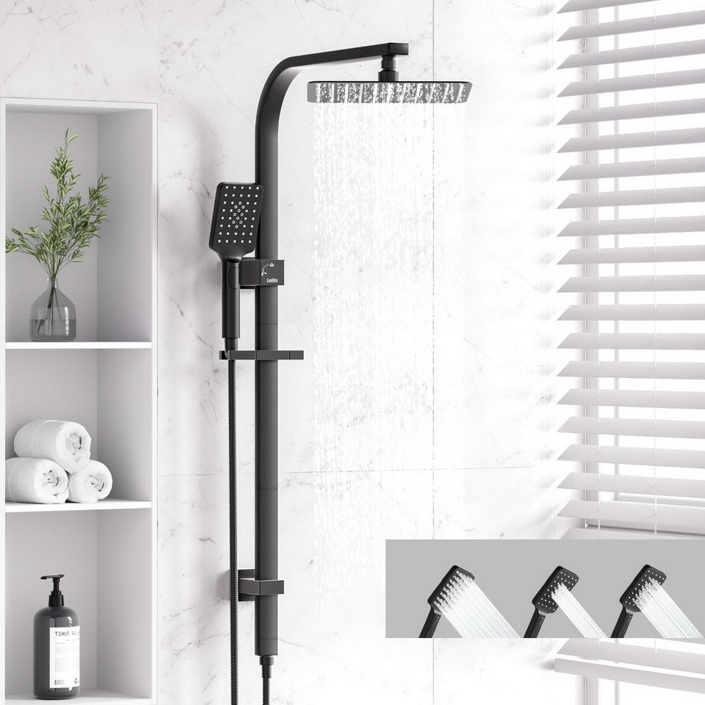 10'' Rain Shower Head Set Handheld Square High Pressure Black