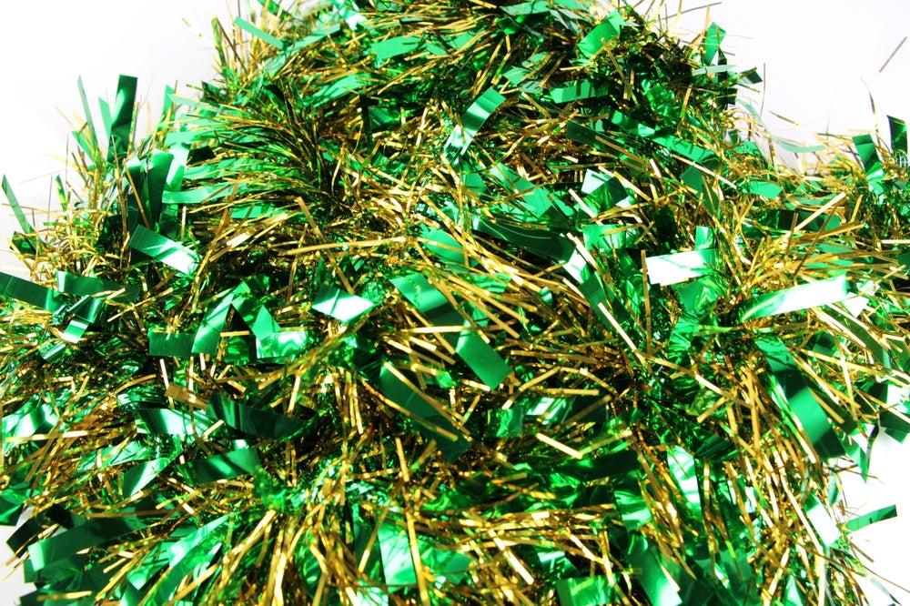 10 x Christmas Tinsel Thick 2-Tone Xmas Garland Tree Decorations - Green/Gold