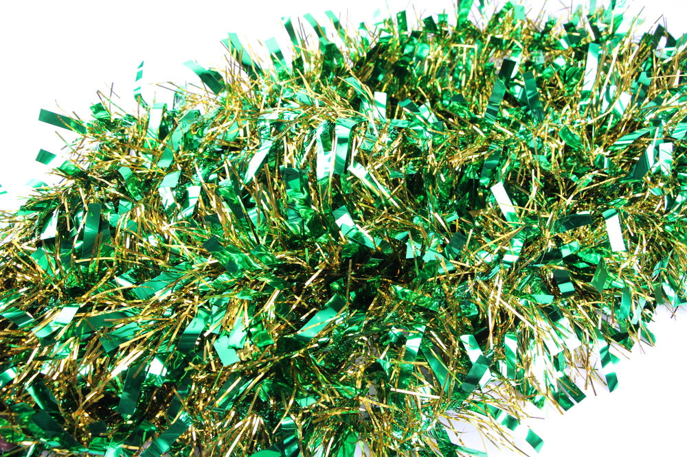 10 x Christmas Tinsel Thick 2-Tone Xmas Garland Tree Decorations - Green/Gold