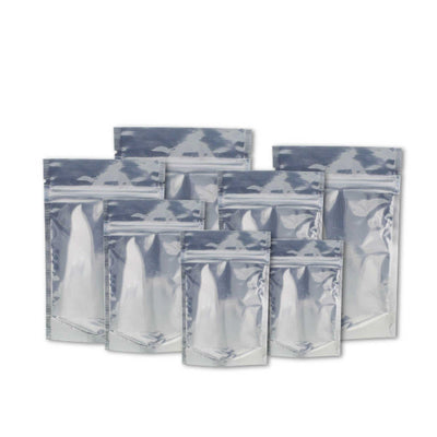 100x Resealable Aluminium Pouches - Windowed Zip Close Standing Food Storage Bag
