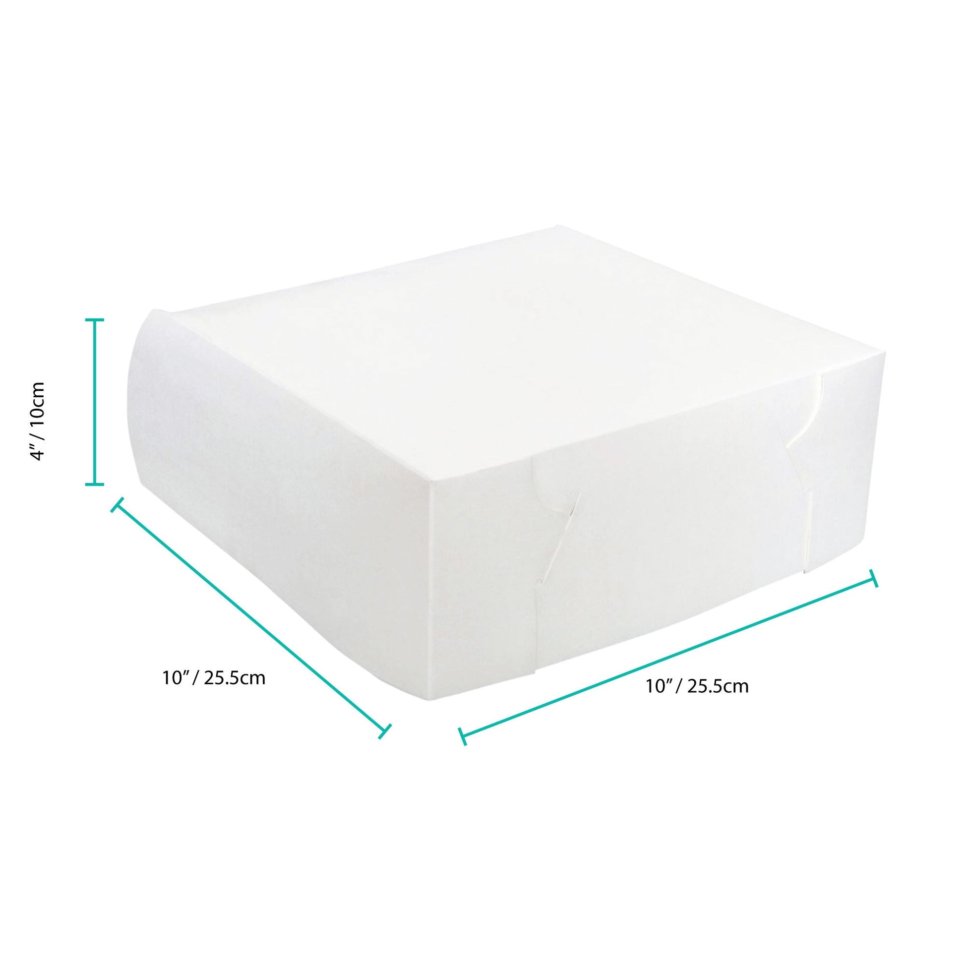 100x Takeaway Cake Box 10x10x4 Inches - Square Folding White Dessert Packaging