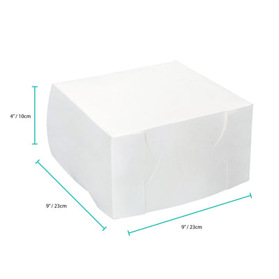 100x Takeaway Cake Box 9x9x4 Inches - Square Folding White Dessert Packaging