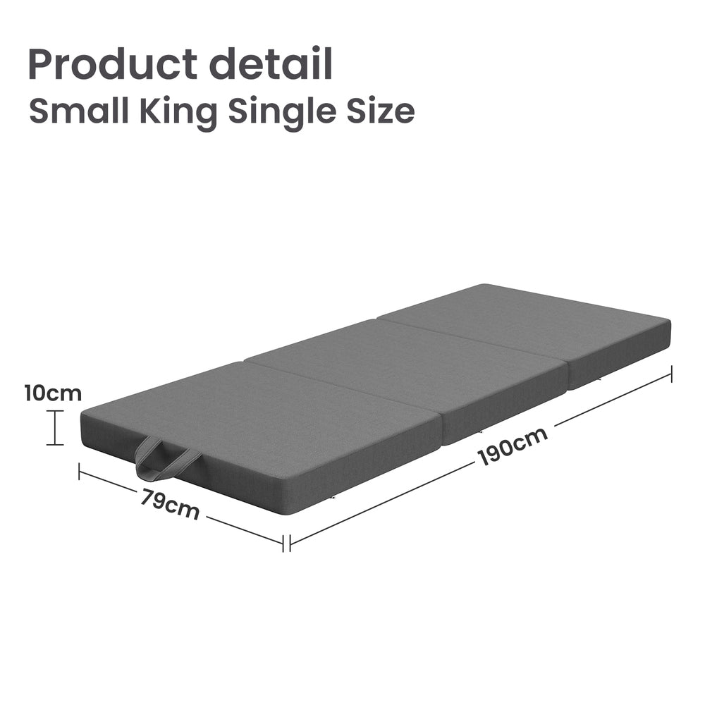 10cm Small King Single BedStory 3-Fold Mattress Folding Foam Bed Washable Cover, 190x80cm