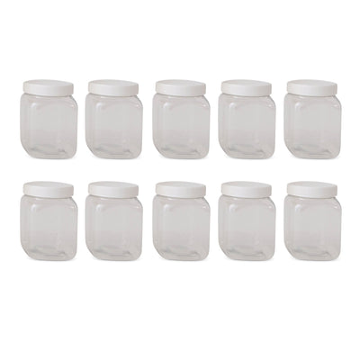 10x 250g Plastic Honey Jars + Lids - Square Clear Food Grade Packaging Containers