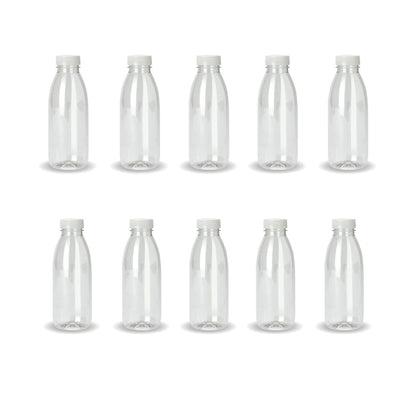 10x 300ml PET Juice Bottles + Tamper Evident Caps - Empty Plastic Recyclable Clear