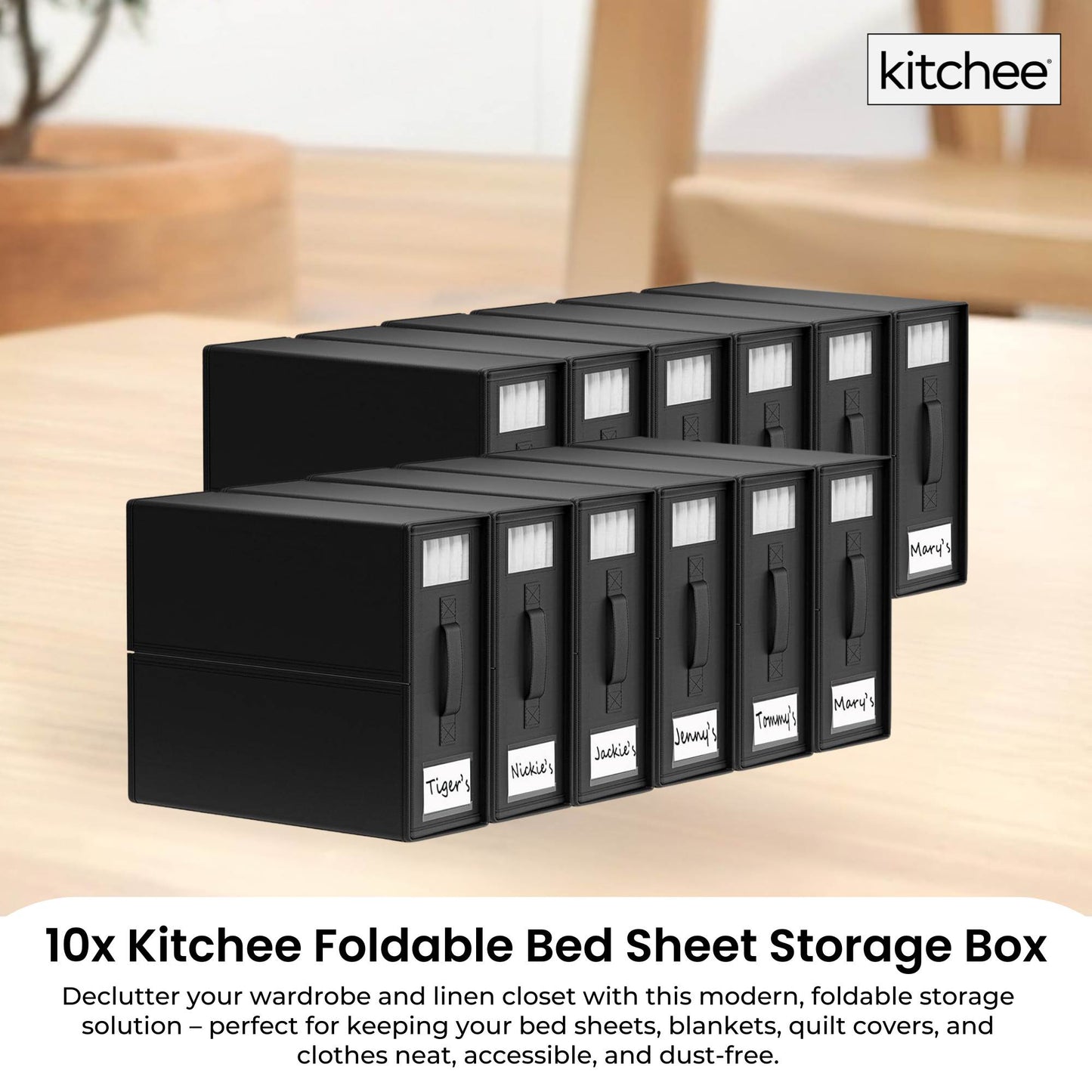 10x Kitchee Foldable Bed Sheet Storage Box – Linen & Closet Organiser Black