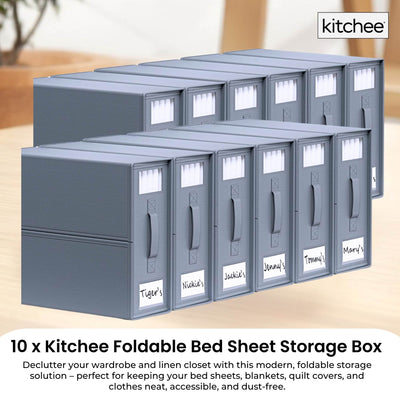 10x Kitchee Foldable Bed Sheet Storage Box - Linen and Closet Organiser Grey