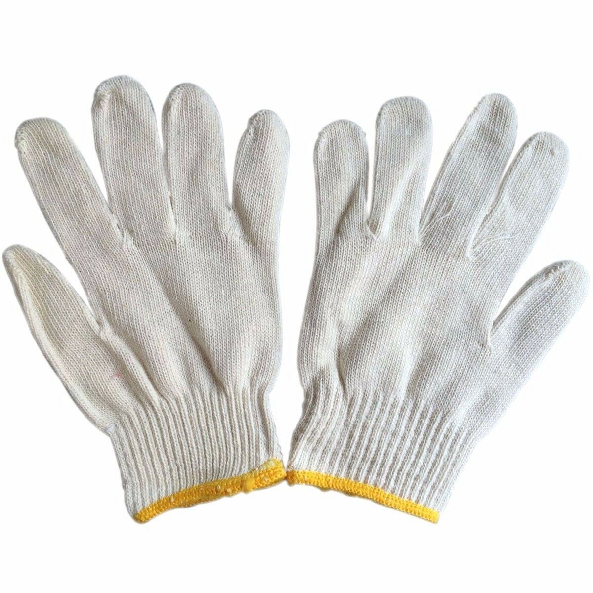 12 Pairs / 24 Pcs White Red Work General Purpose Poly/Cotton Yarn Elastic Gloves