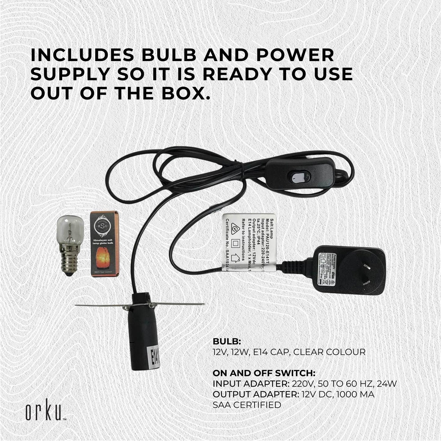 12V 12W 2-3 Kgs Himalayan Pink Salt Lamp Natural Rock Crystal Light Bulb On/Off