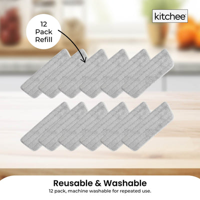 12x Kitchee Replacement Microfibre Mop Pad for Refillable Spray Floor Mop