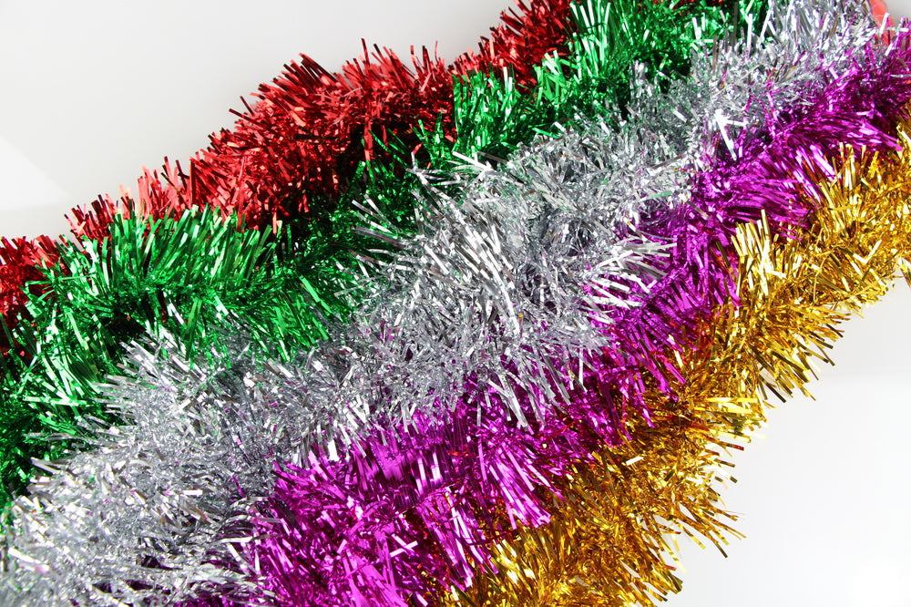 15 X Christmas Tinsel Thin Xmas Garland Tree Decorations - Assorted Pack