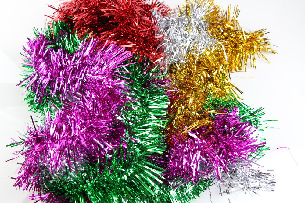 15 X Christmas Tinsel Thin Xmas Garland Tree Decorations - Assorted Pack