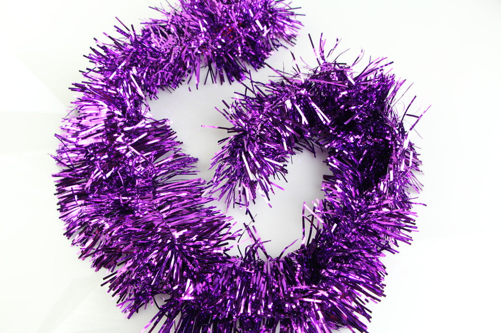 15 X Christmas Tinsel Thin Xmas Garland Tree Decorations - Purple