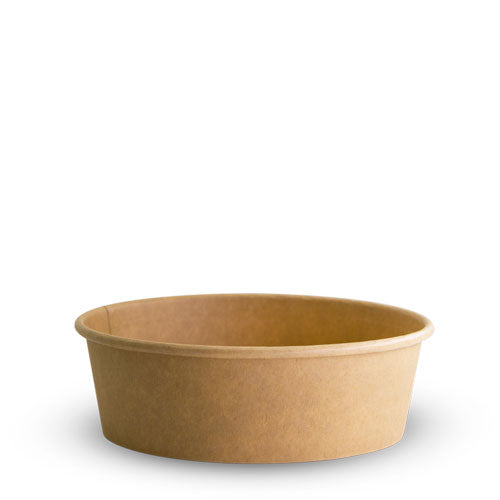 150 X Brown Kraft Paper Food Bowls And Lids 500Ml