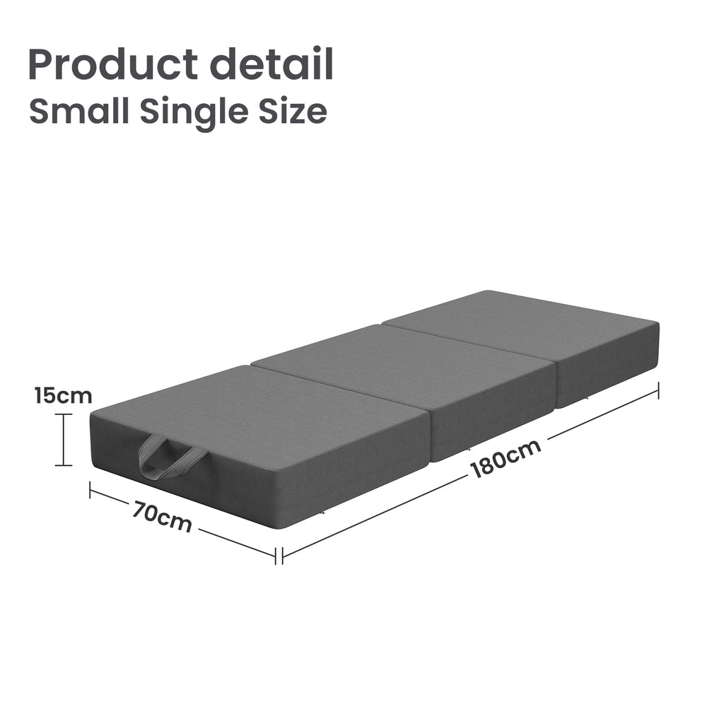 15cm Small Single BedStory 3-Fold Mattress Folding Foam Bed Washable Cover, 180x70cm