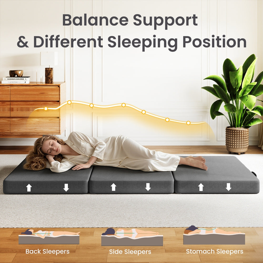 15cm Small Single BedStory 3-Fold Mattress Folding Foam Bed Washable Cover, 180x70cm