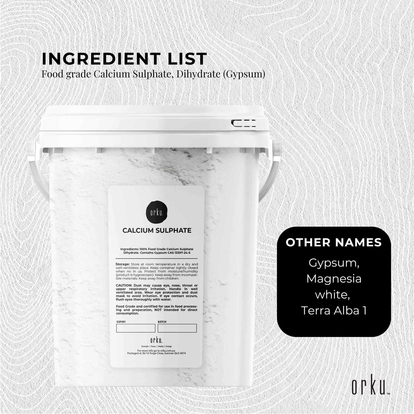 1Kg Calcium Sulphate Gypsum Powder Bucket- Food Grade Hydrous Sulfate