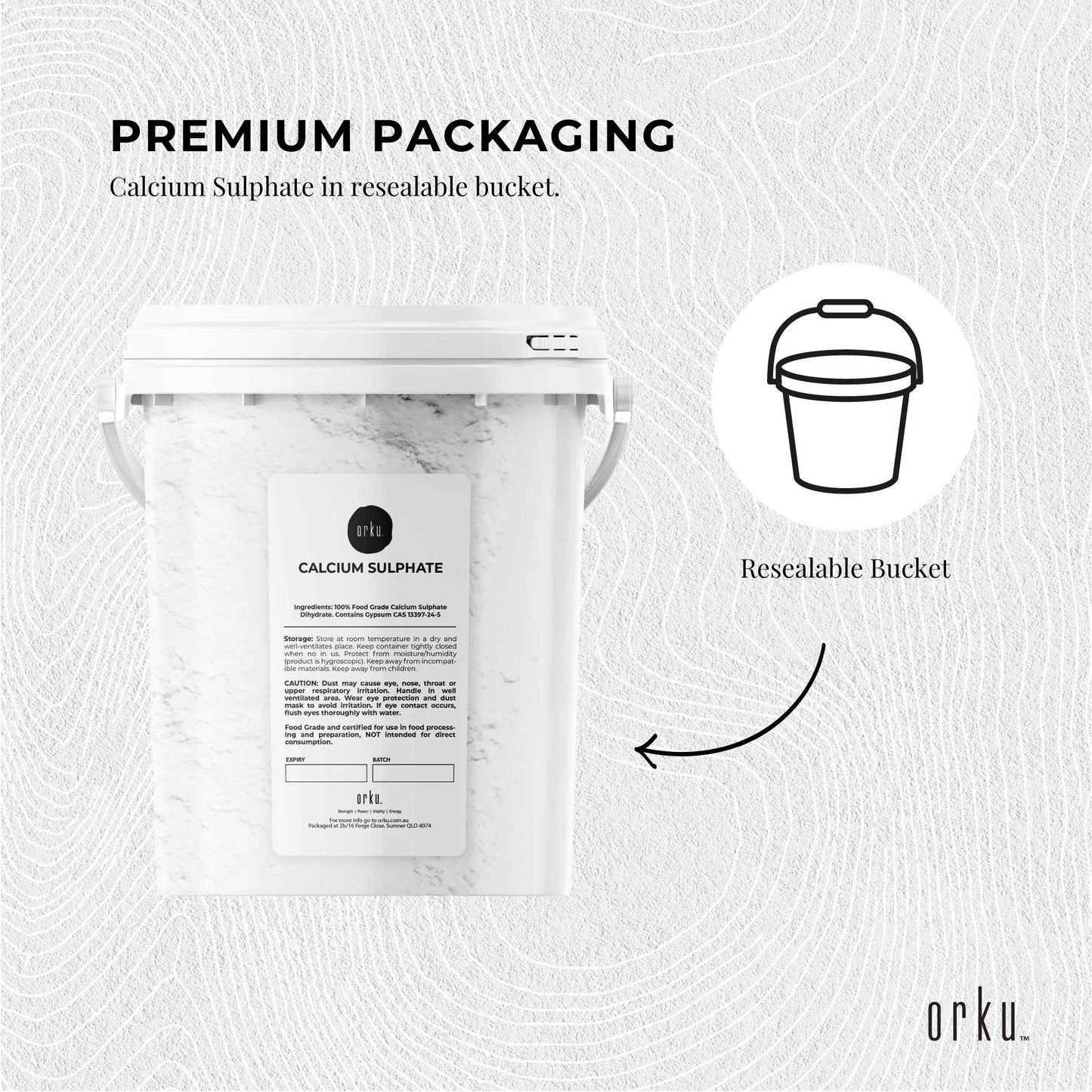 1Kg Calcium Sulphate Gypsum Powder Bucket- Food Grade Hydrous Sulfate