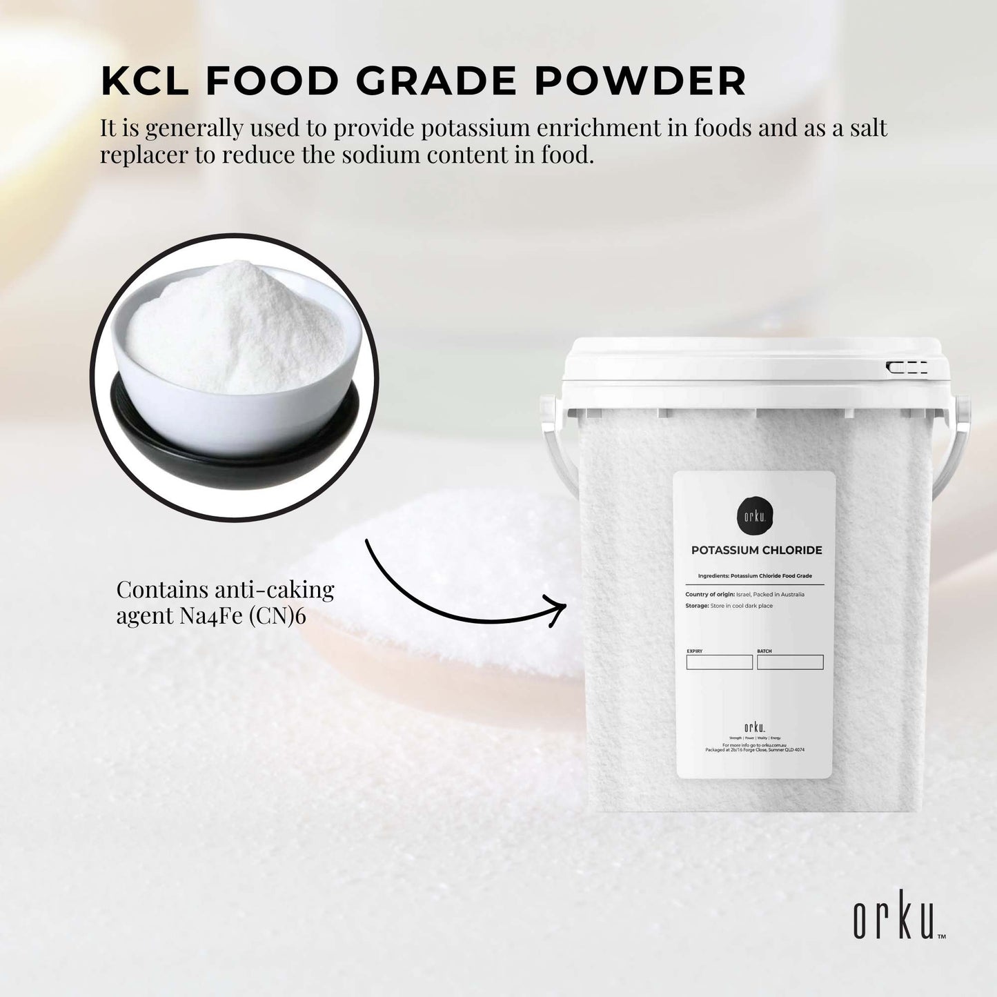 1.3Kg Potassium Chloride Powder Tub - Pure KCL E508 Food Grade Replacer