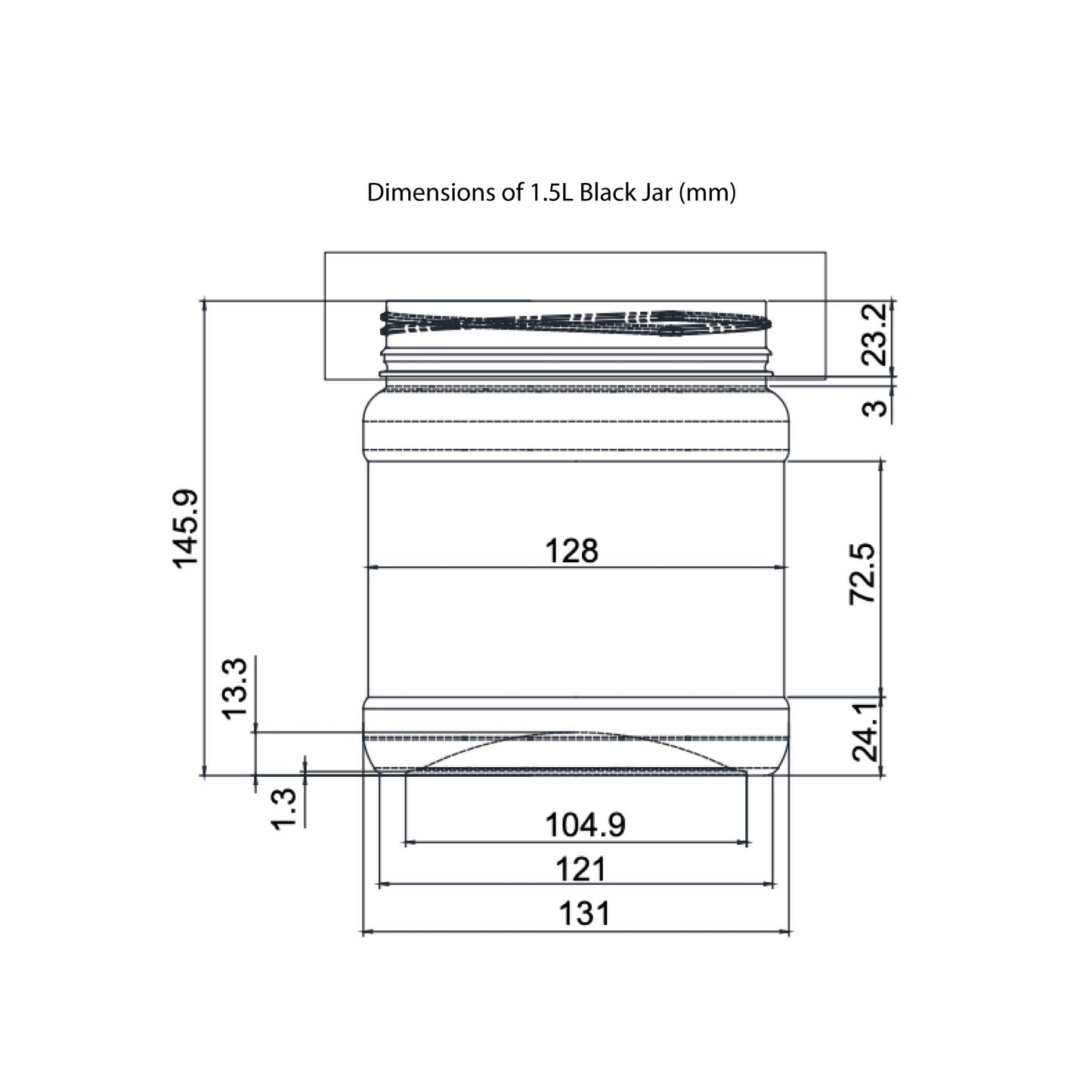 1.5L Wide Mouth Plastic Jars and Lids Black - Empty Protein and Powder Tubs