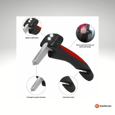 1x Car Cane Door Handle - Portable Elderly Standing Aid LED Flashlight Hammer Tool