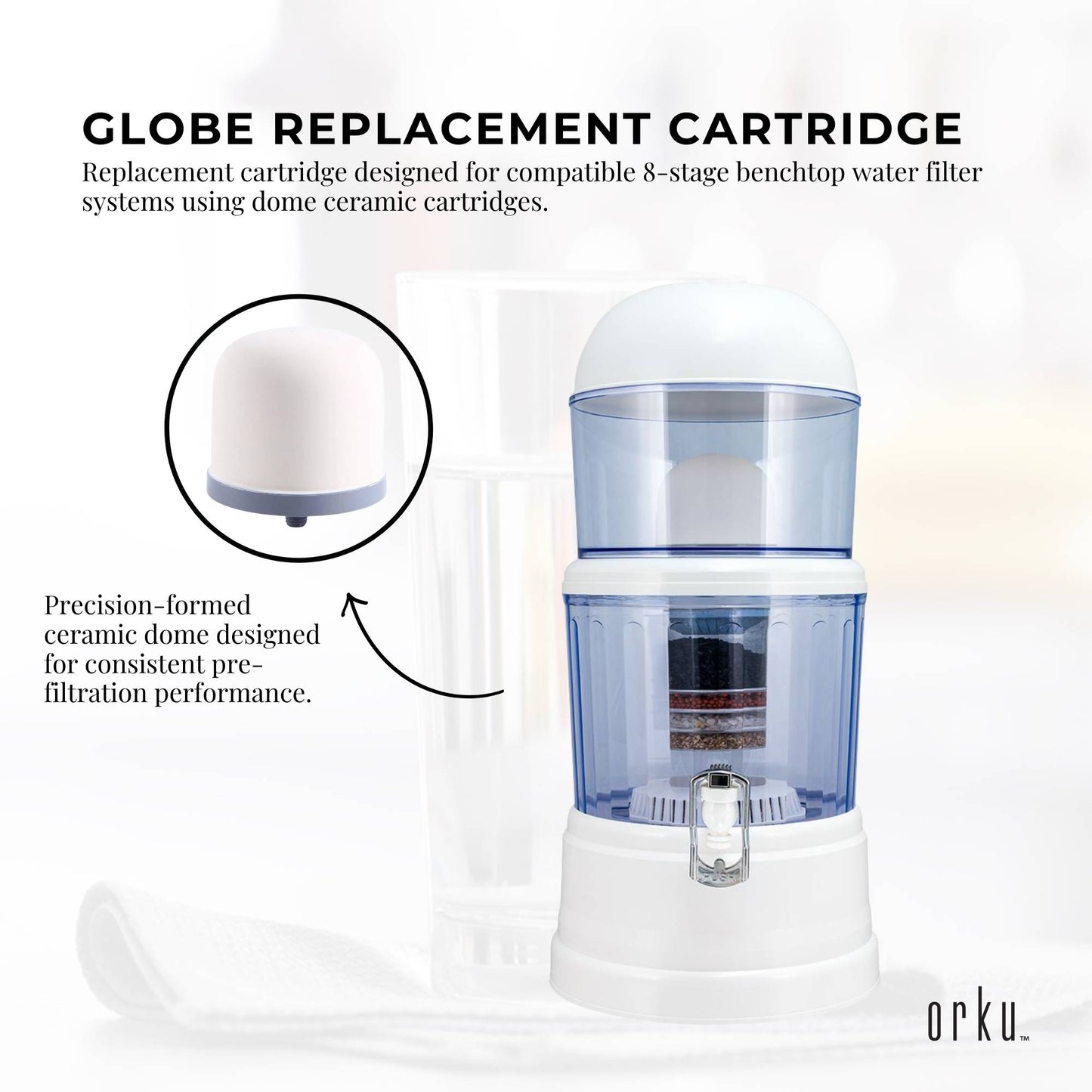 Orku Ceramic Dome Filter Cartridge Replacement for 8-Stage Benchtop Systems