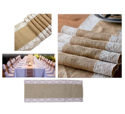 2 x Hessian Lace Table Runner Party Decorations Burlap Rustic Vintage Wedding