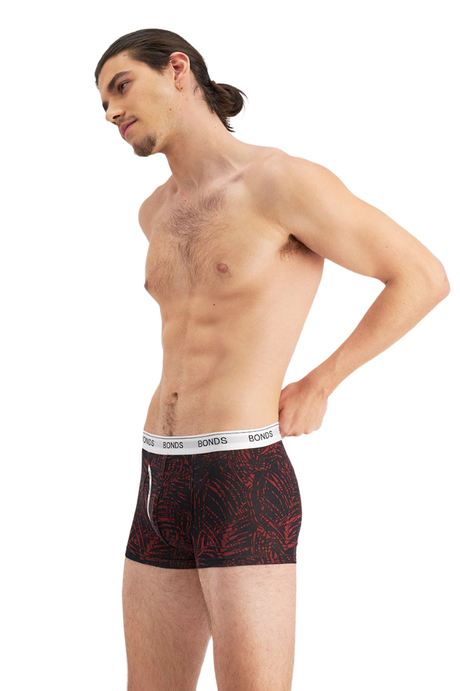 2 x Mens Bonds Guyfront Trunks Cotton Underwear Black/Maroon