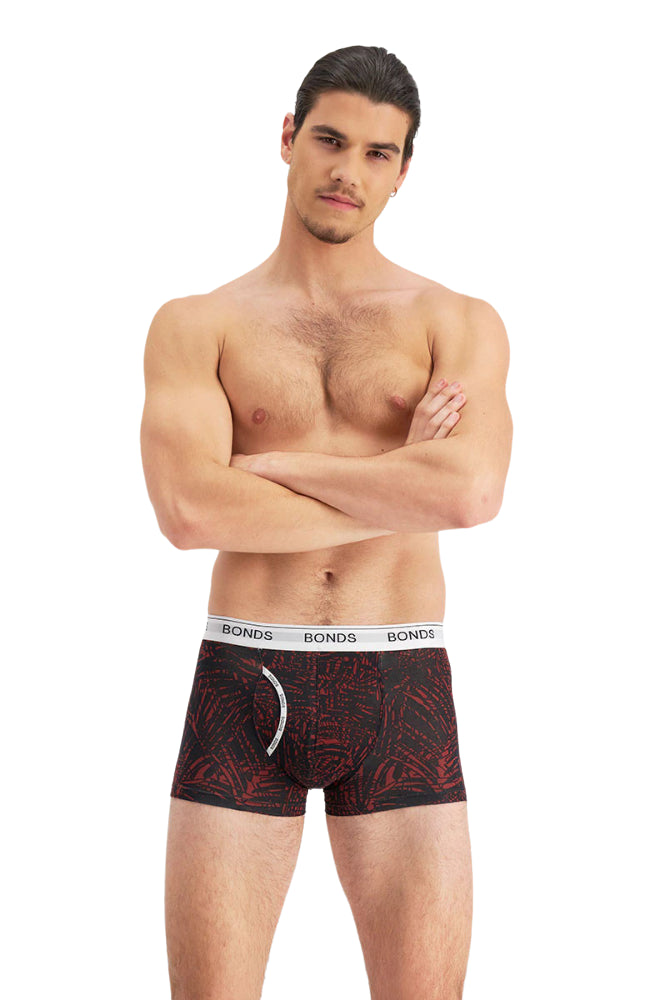 2 x Mens Bonds Guyfront Trunks Cotton Underwear Black/Maroon