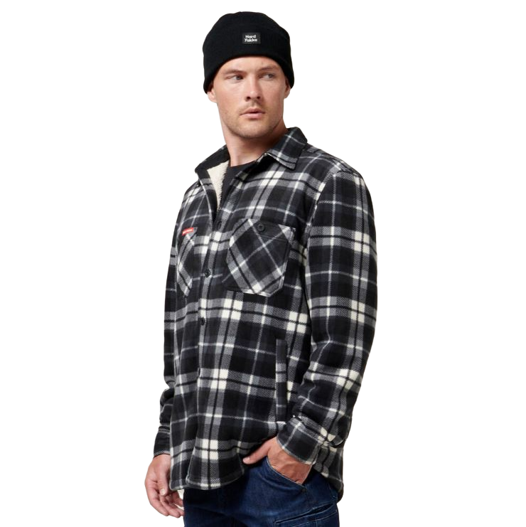 2 x Mens Hard Yakka Legends Sherpa Fleece Jacket Shirt Black/Grey+ Free Beanie