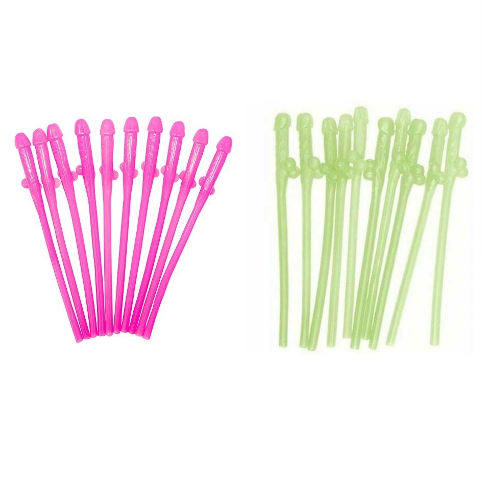 20 Pink Glow In The Dark Willy Drinking Hens Night Games Party Penis Dick Straws
