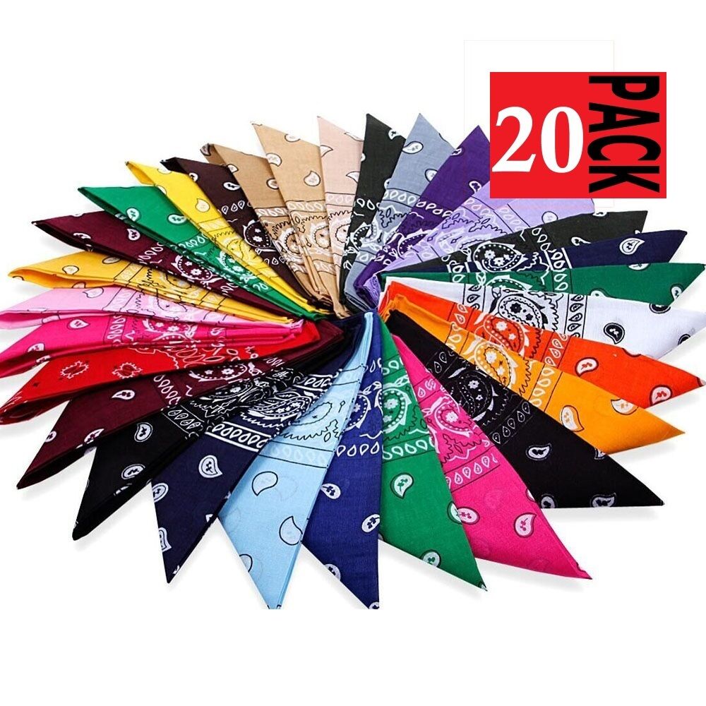 20 X Paisley Bandana Cotton Head Wrap Neck Scarf Assorted Colours Black Red