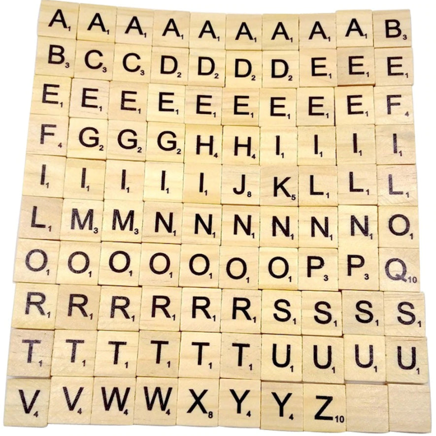 200Pcs Scrabble Letters - Wooden Tiles Art Game Alphabet Learning Words Craft