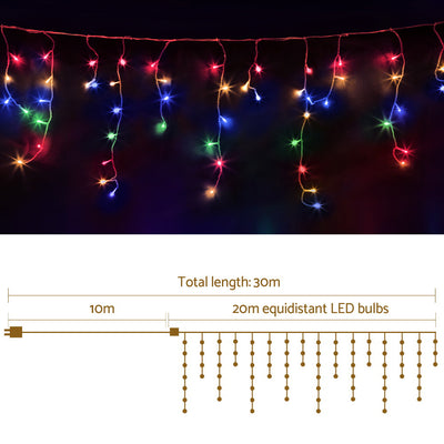 20M Christmas Lights Icicle Light 800 LED Multi-coloured Jingle Jollys