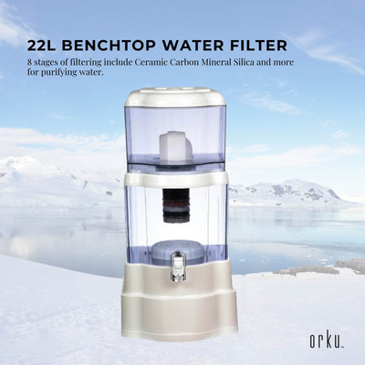 22L Benchtop 8 Stage Water Filter - Ceramic Carbon Mineral Stone Silica Purifier
