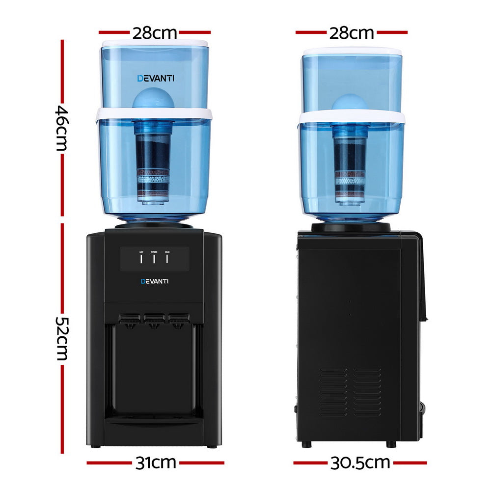 22L Devanti Water Cooler Dispenser Bench Top 3 Taps Chiller Filter Purifier Three Taps Balck