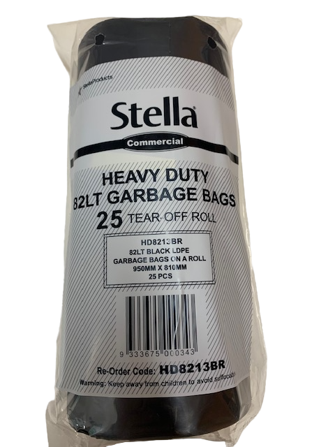 25 Pcs X 82L Black Garbage Bin Liners Heavy Duty Extra Strong Bags