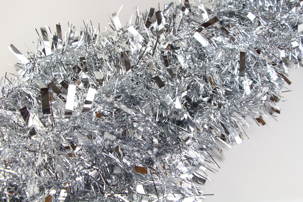 25 X Christmas Tinsel Thick 2-Tone Xmas Garland Tree Decorations - Silver/Silver