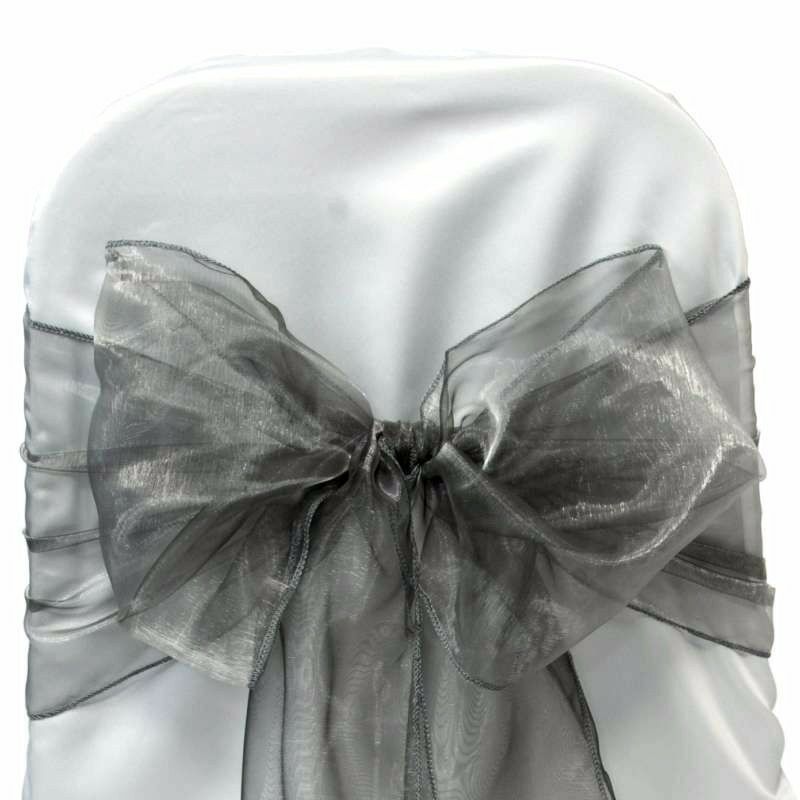 25 X Organza Bows Chair Sashes Wedding Engagement Black White Silver Seat Bow