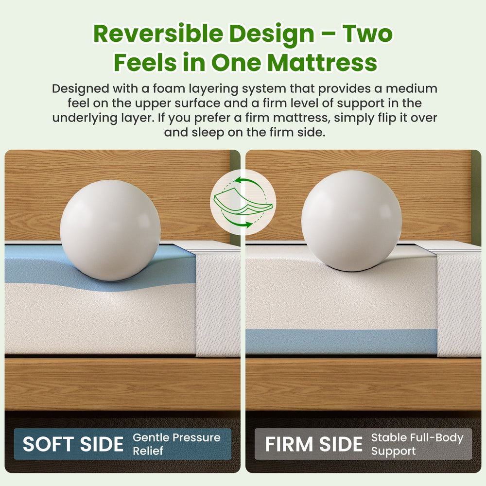 25cm Single Reversible Gel Memory Foam Mattress BedStory Medium & Firm