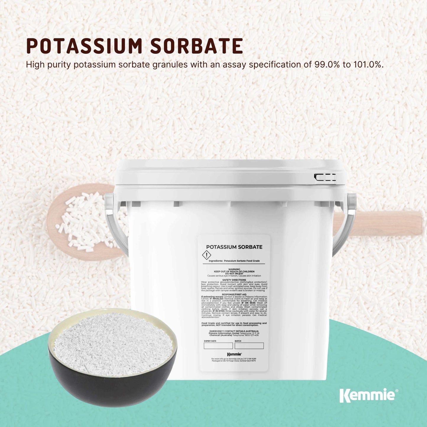 Kemmie Potassium Sorbate Granules E202 Preservative Cosmetic Brewing Tubs