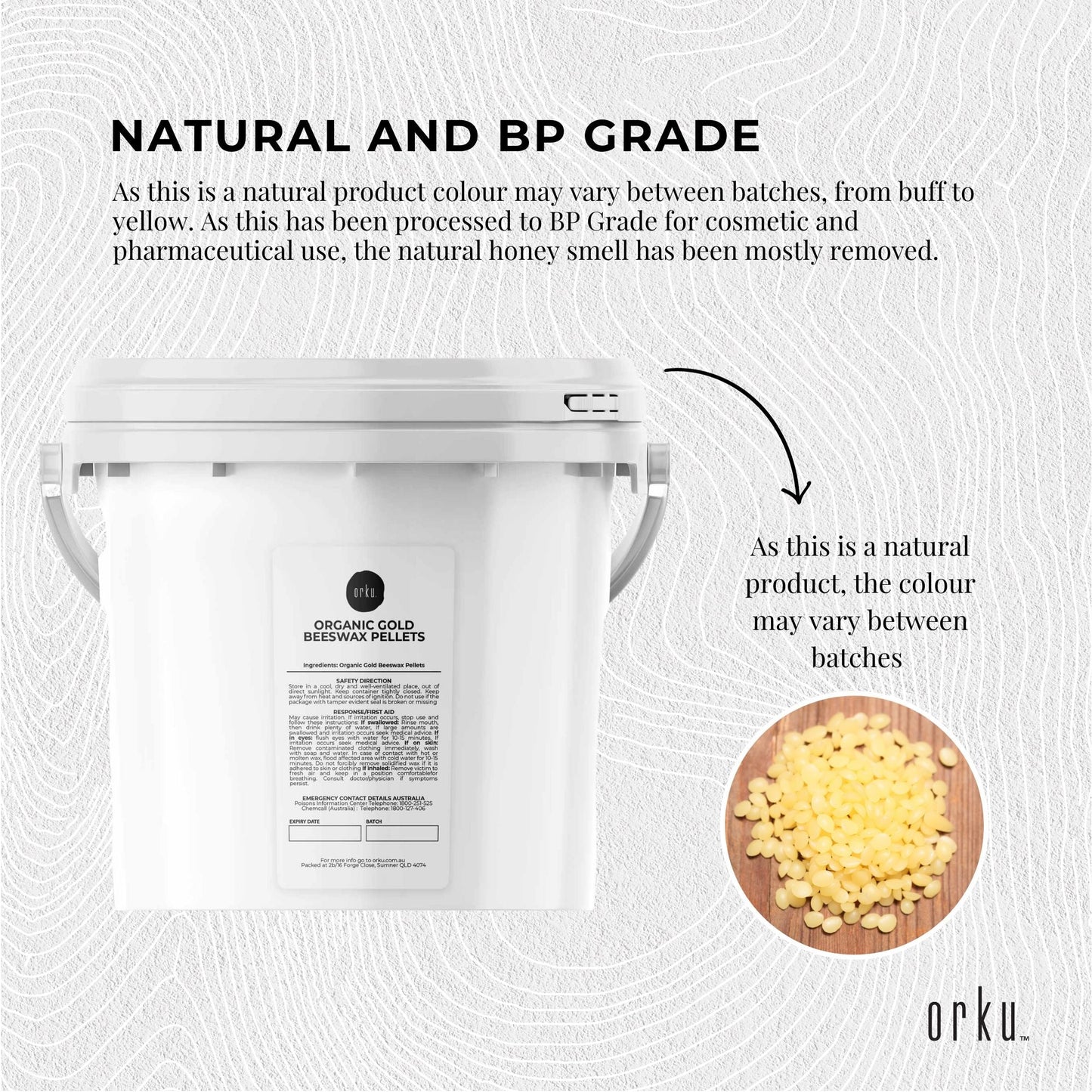 2.5Kg Orku Organic Beeswax Pellets Yellow Tub - Cosmetic Quality Pure Bees Wax