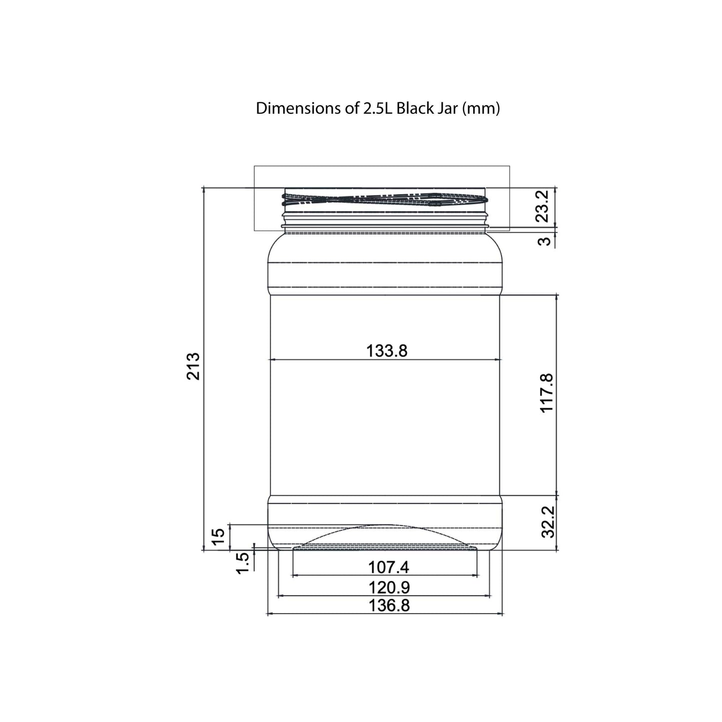 2.5L Wide Mouth Plastic Jars and Lids Black - Empty Protein and Powder Tubs