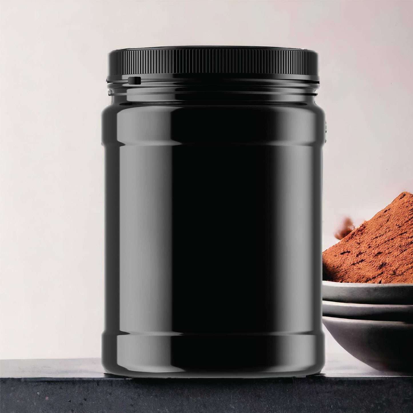 2.5L Wide Mouth Plastic Jars and Lids Black - Empty Protein and Powder Tubs