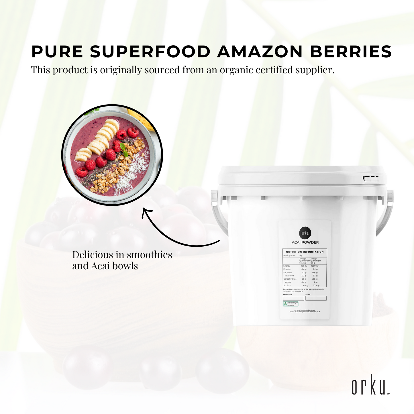 2.5kg Acai Powder Bucket 100% Organic - Superfood Amazon Berries